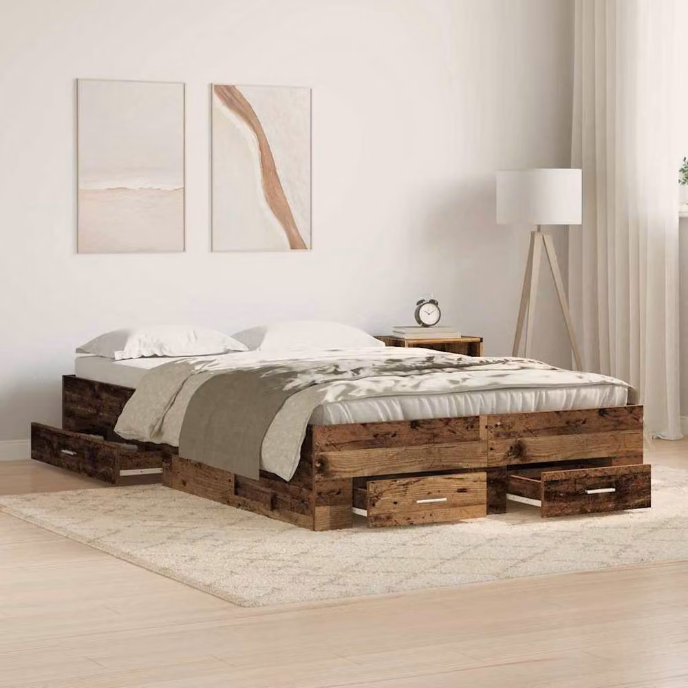 Berkfield Home Durable Bed Frame with Drawers in Old Wood Brown, W/D/H: 120 x 190 x 32 cm – 2