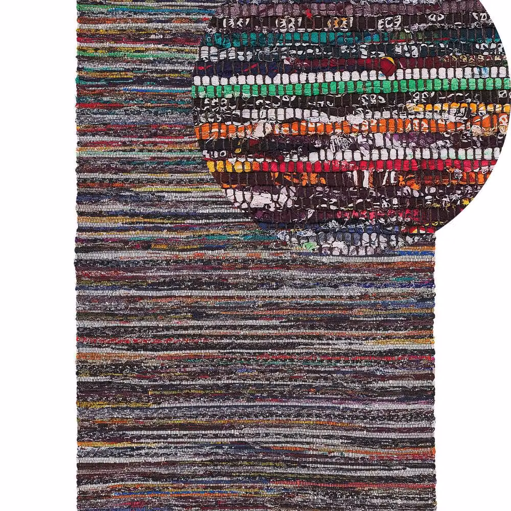 Wyld and Coco Handwoven Striped Cotton and Polyester Area Rug with Fringes, Multicolour, W: 140 cm, L: 200 cm – 2