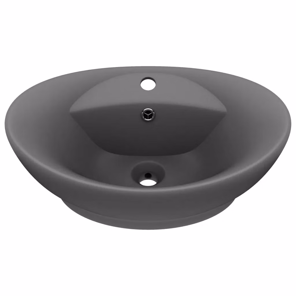 Berkfield Home Luxury Oval Ceramic Countertop Basin with Overflow in Matt Dark Grey W: 58.5 cm, D: 39 cm – 2