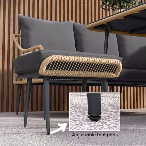Outsunny 6 Piece L-Shape Rattan Garden Furniture Set with Upholstered Cushions in Brown and Grey – 4