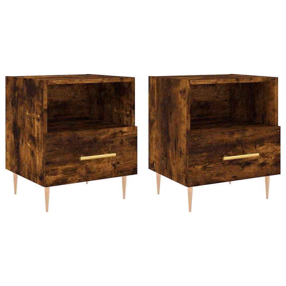 Berkfield Home Modern Bedside Cabinets, 2 Piece Set in Smoked Oak Brown, W/D/H: 40 x 35 x 47.5 cm – 3