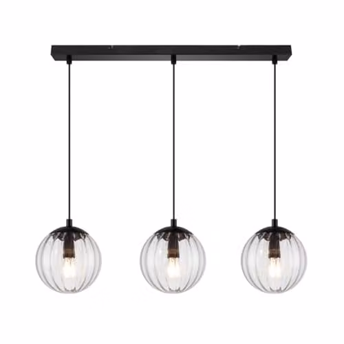 Cosylyte Kingston 3 Light Modern Bar Pendant Light with Clear Ribbed Glass and Matt Black Metal, W: 67 cm, D: 15 cm, H: 100 cm – 1