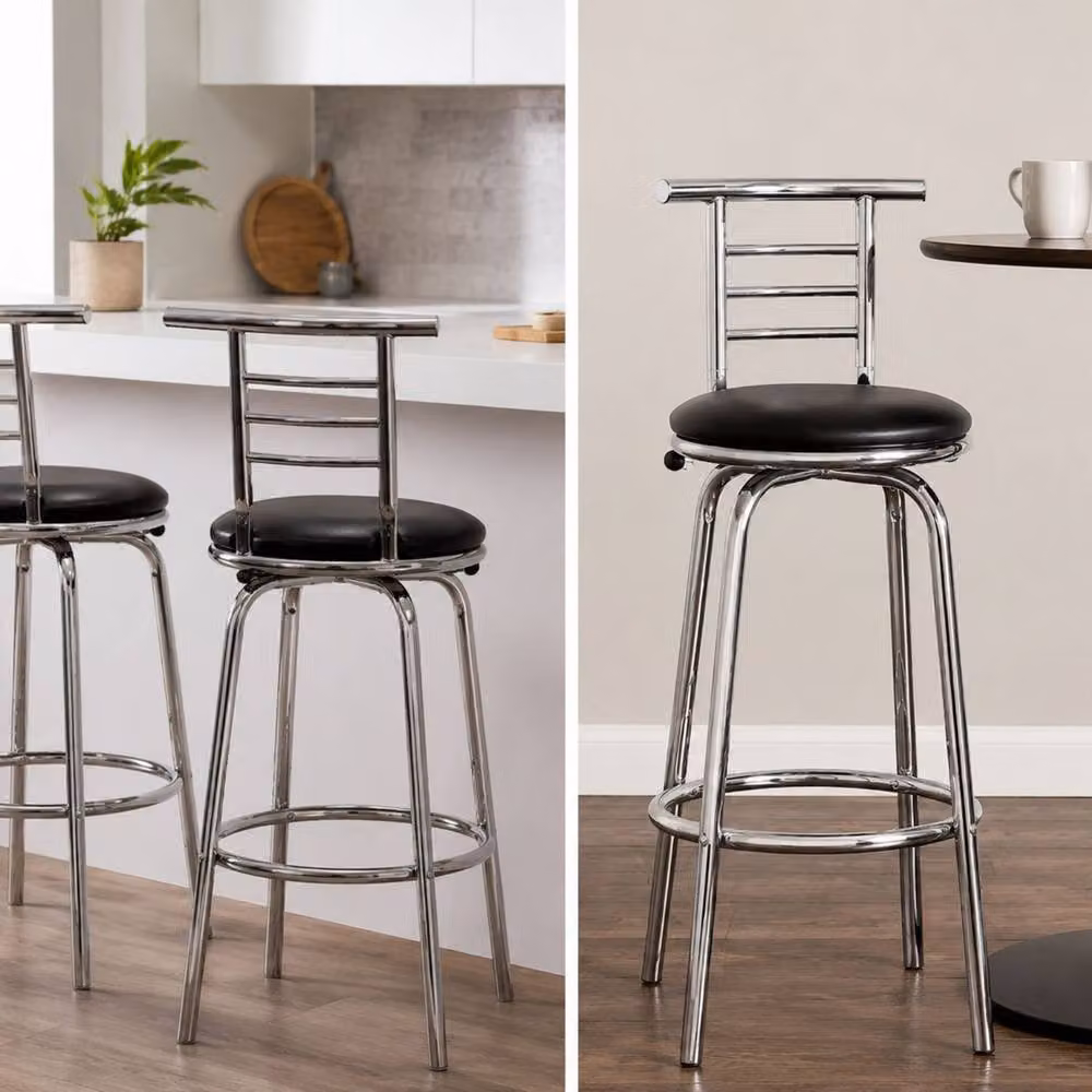 netfurniture Lancaster Swivel Padded Chrome Kitchen Stool in Black (Pair) – 2