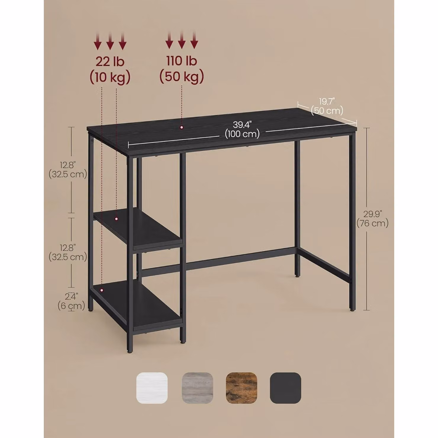 VASAGLE Industrial Computer Desk in Black – 2
