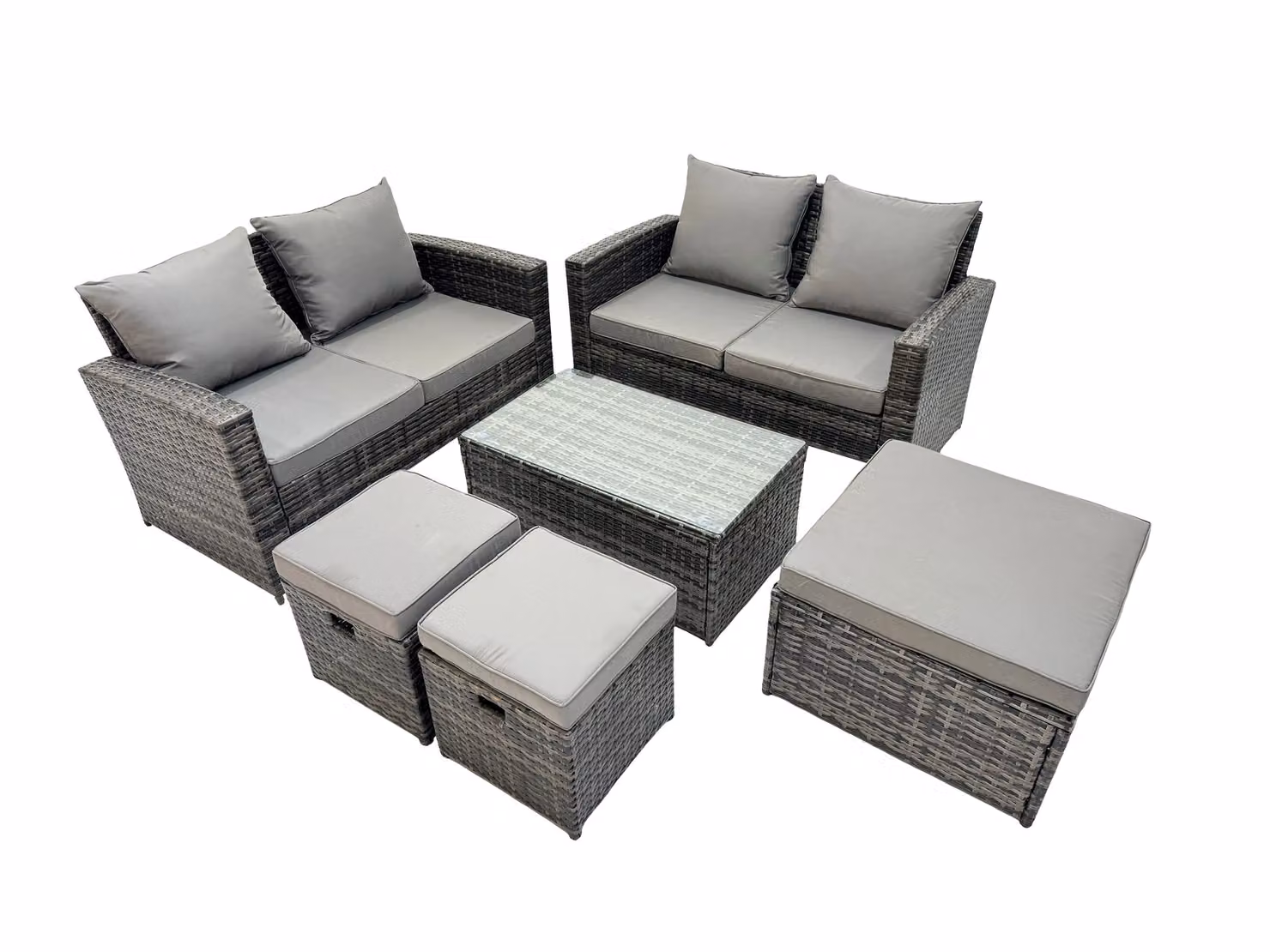 Fimous Lounge Double Seat Sofa, Coffee Table and 3 Stools Set in Dark Grey – 2