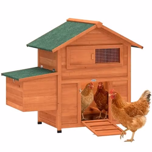 PawHut Orange Wooden Chicken Coop with Nesting Box for 2 Chickens, Ducks or Rabbits, H 96 x W 68 x D 68 cm – 1