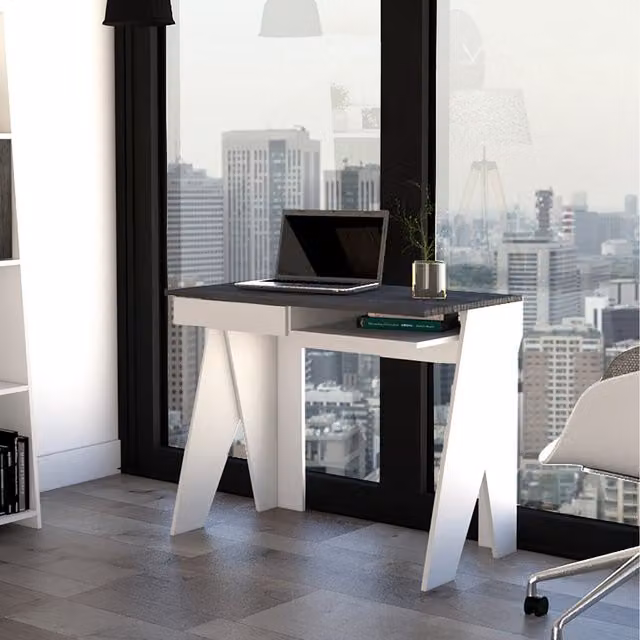 Core Dallas Modern Home Office Writing Desk with Single Drawer in White and Grey – 2