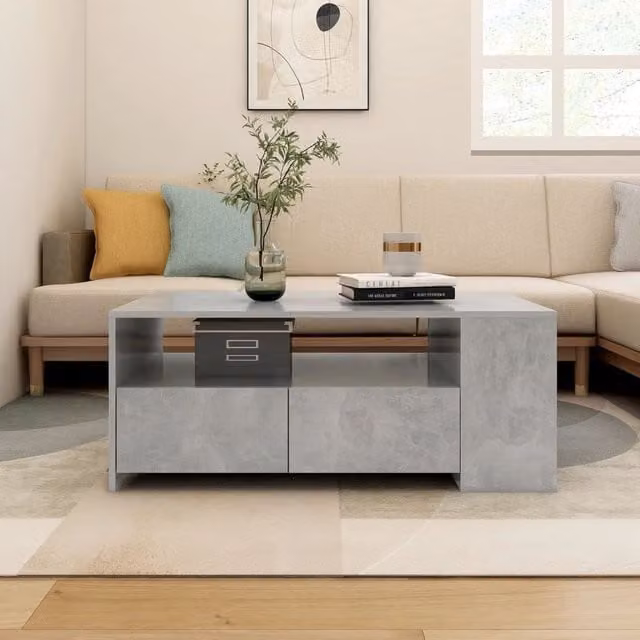Berkfield Home Modern Rectangular Coffee Table in Concrete Grey, W/D/H: 102 x 55 x 42 cm – 1