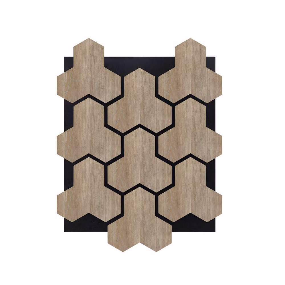 ENER-J Geometric Hexagon Wooden Acoustic Panels, Light Brown, W: 62 cm, H: 80 cm (Pack of 4) – 2