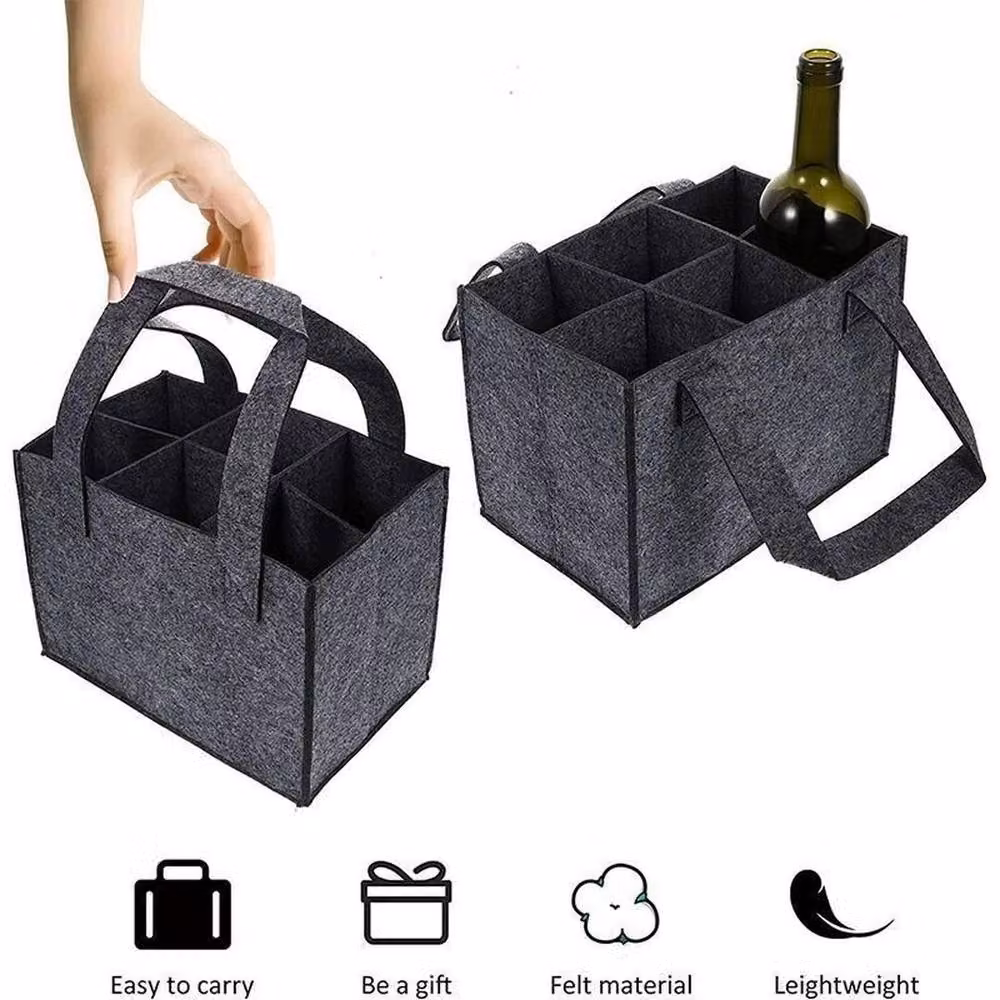 EONLION Grey Felt Wine Bottle Carrier for 6 Bottles – 4