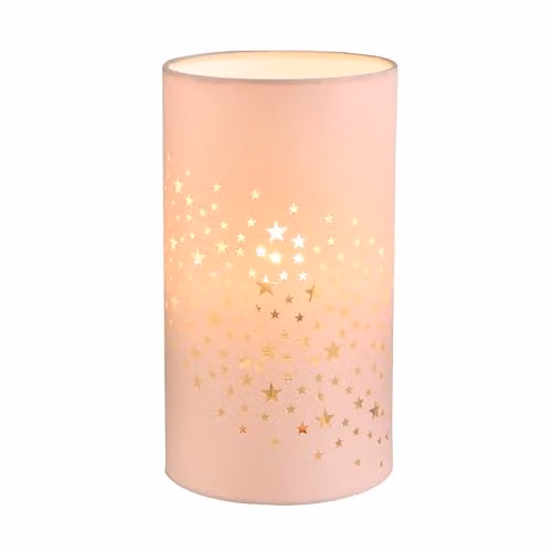 Happy Homewares Modern Star Decorated Childrens Fabric Bedside Table Light in Blush Pink, H 23 cm x W 13 cm x D 13 cm