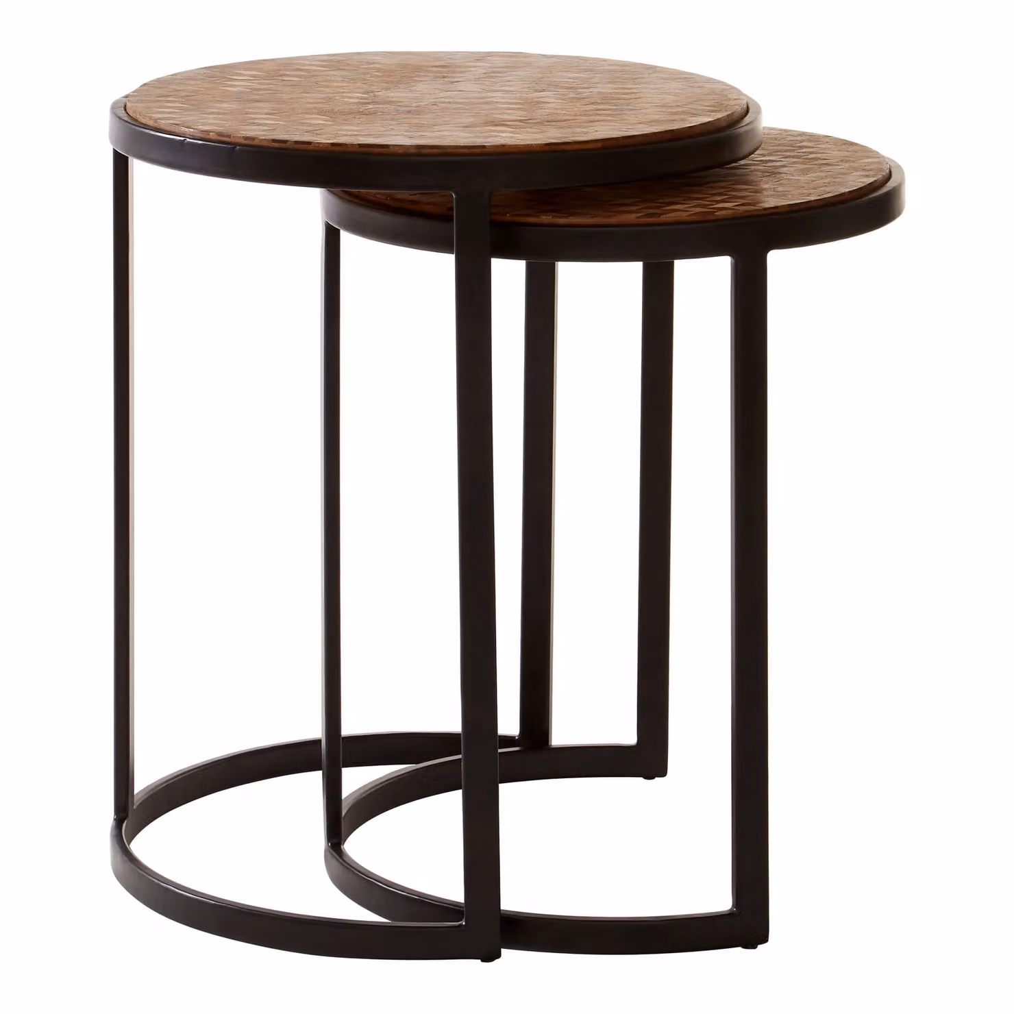 Orsina Set of Two Round Geometric Nesting Side Tables in Brown and Black – 3