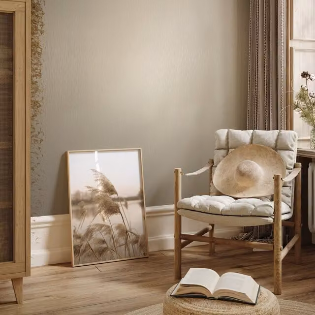 Galerie Industrial Effects Vertical Pearlescent Line Abstract Wallpaper in Beige and Yellow