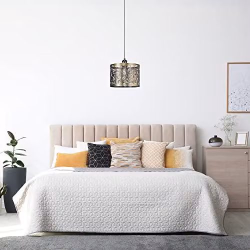 Happy Homewares Metal Pendant Light Shade with Fern Leaf Decoration in Gold/Brass, Diameter: 25 cm – 4