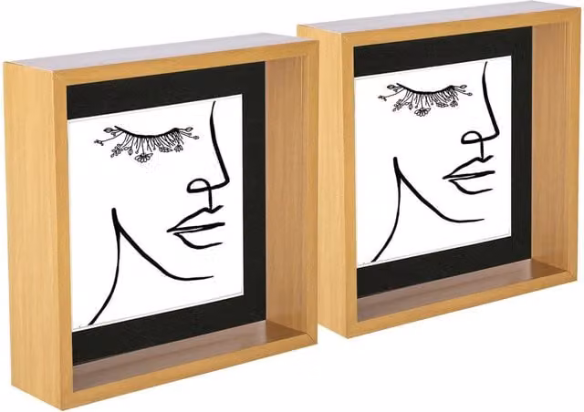 Nicola Spring Pack of 5 Modern Square 3D Deep Box Photo Frames in Black and Brown, W/H: 20.32 x 20.32 cm