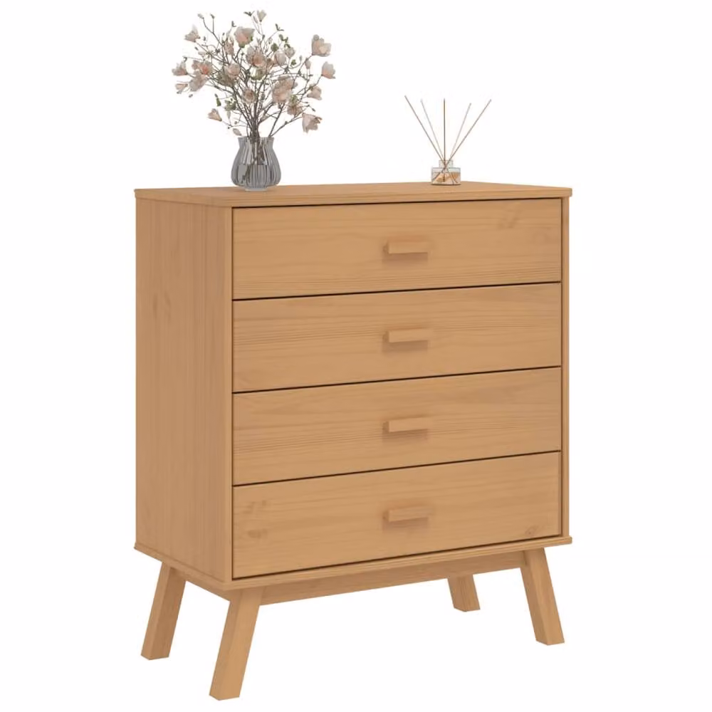 Berkfield Home OLDEN Drawer Cabinet in Brown Solid Wood Pine with Light Tan Finish – 3