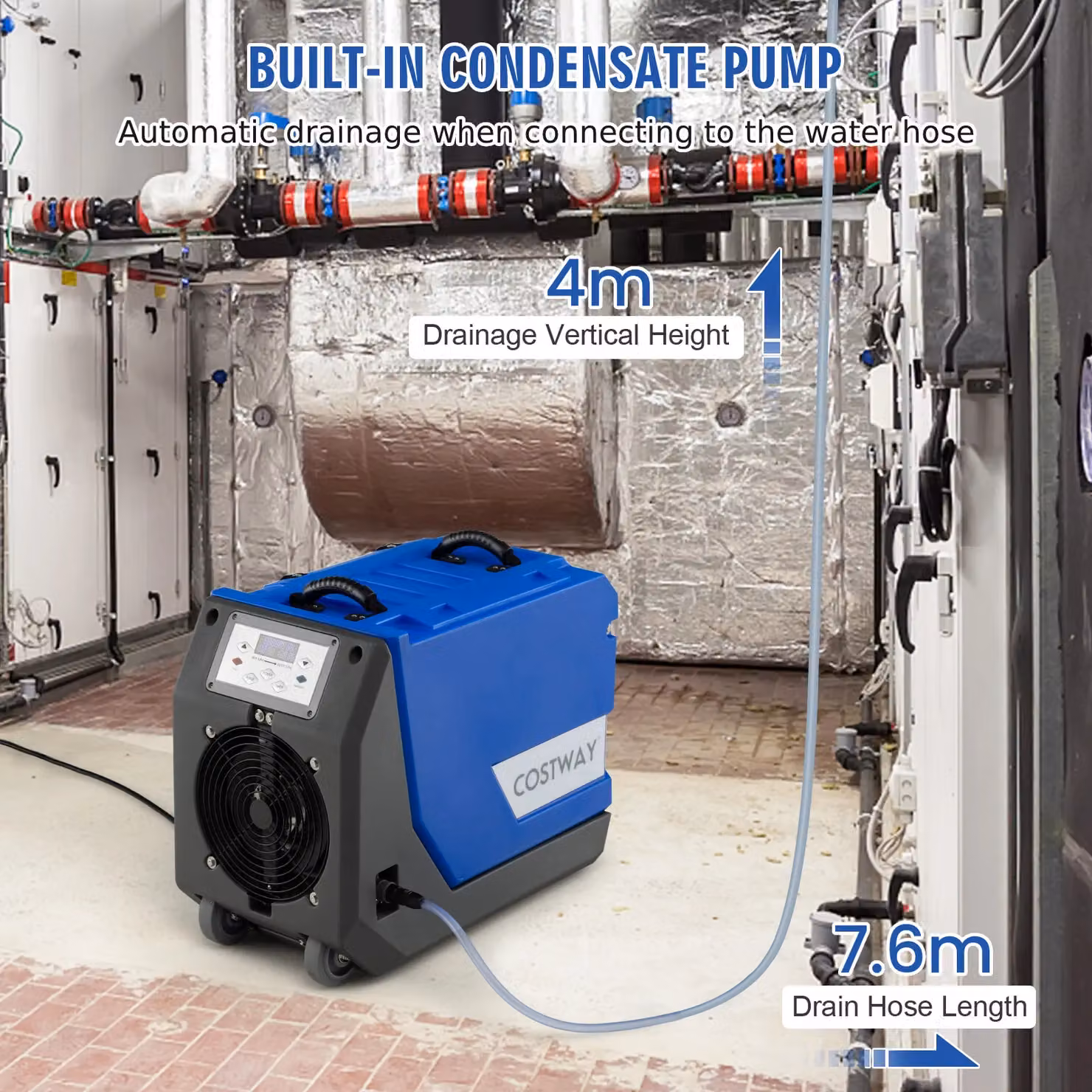 Costway 85L Commercial Industrial Dehumidifier with Pump Drain Hose, Blue – 2