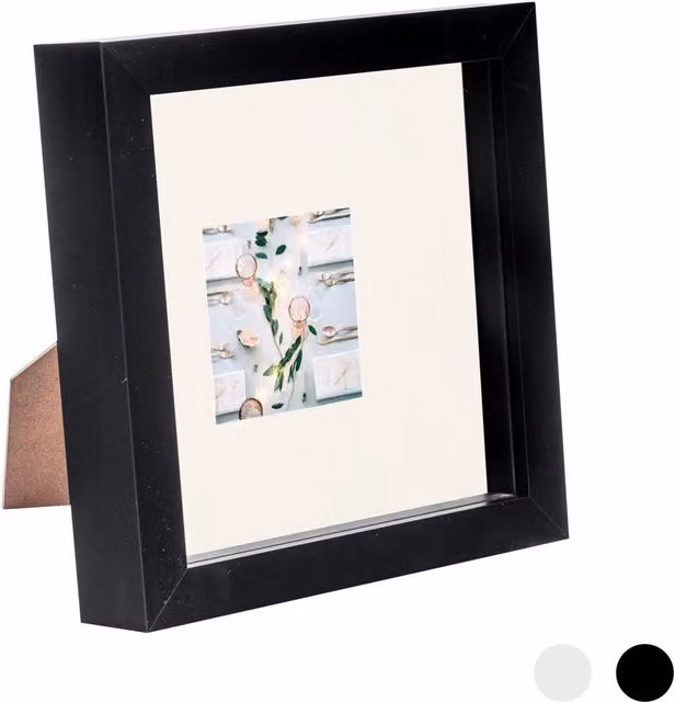 Nicola Spring Single Square 3D Box Photo Frame in Black and White, W/D/H: 15.24 x 15.24 x 15.24 cm