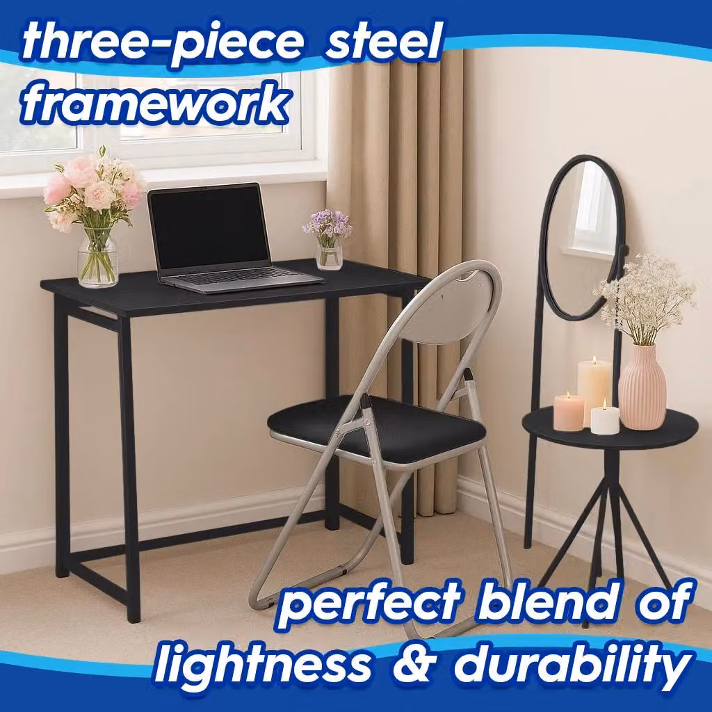 Harbour Housewares Folding Wood Desk and Chair Set in Black – 2