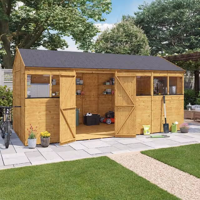 BillyOh Rustic Brown Wooden Reverse Apex Workshop with Tongue and Groove Construction and Windows