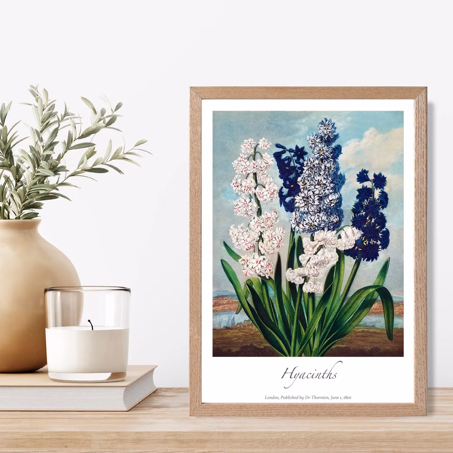 ARTZE Vintage Floral Hyacinth Flowers Framed Print with Oak Frame, Multicolour – 2