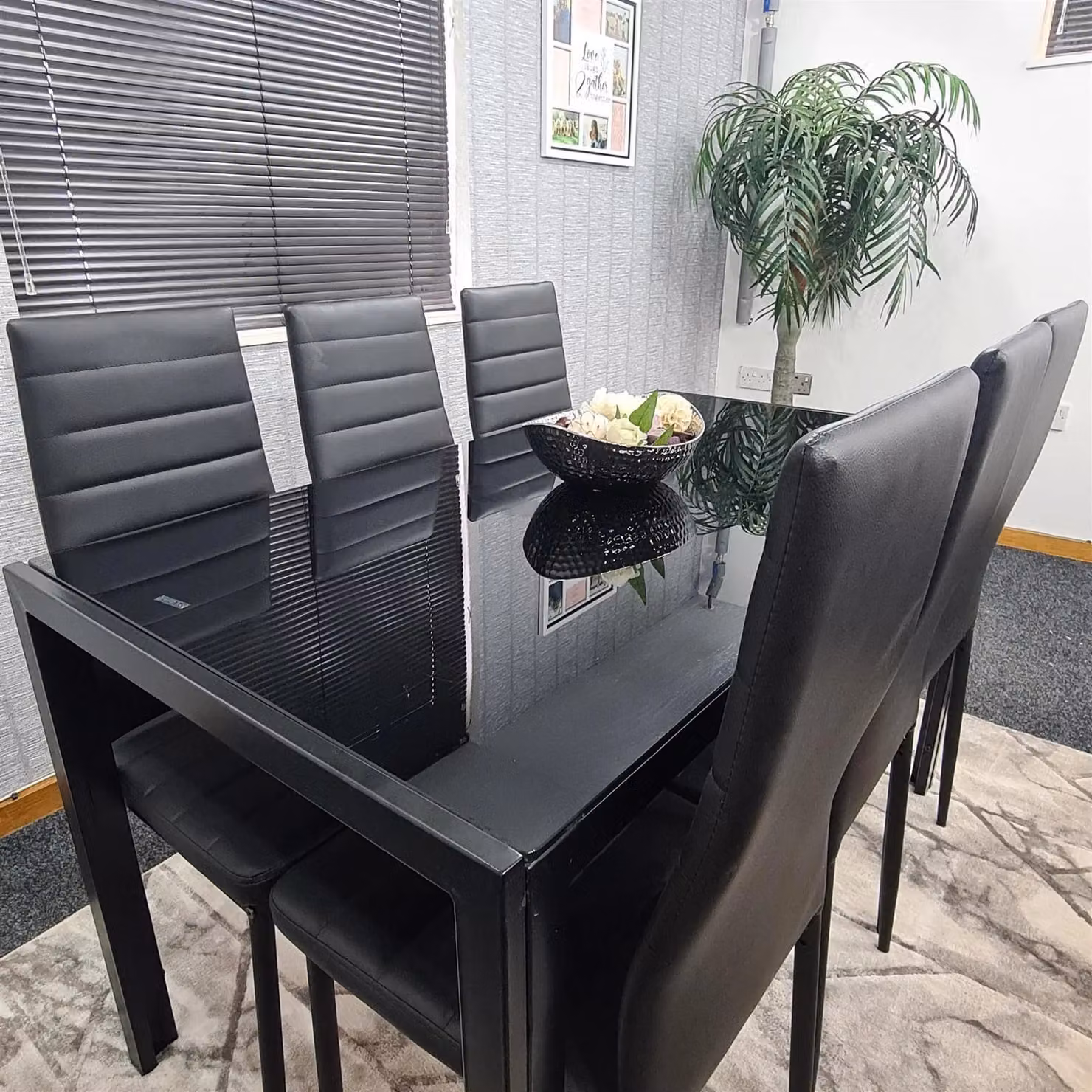KOSY KOALA Modern Rectangular Dining Set with Black Glass Table and 6 Brown Faux Leather Chairs, W/D/H: 180 x 90 x 75 cm – 3