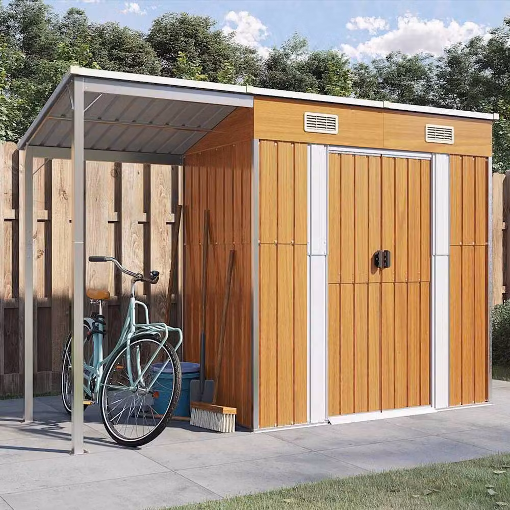 Berkfield Home Brown Steel Pent Garden Shed with Window and Side Vent W/D/H: 277 x 110.5 x 181 cm – 2