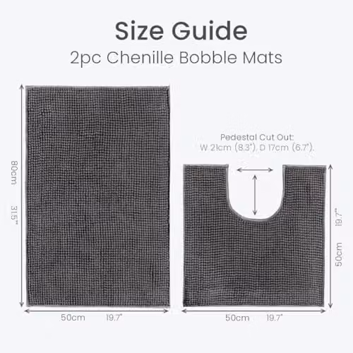 Allure Bath Fashions Chenille Bobble Two Piece Bath and Toilet Mat Set in Charcoal Grey – 3