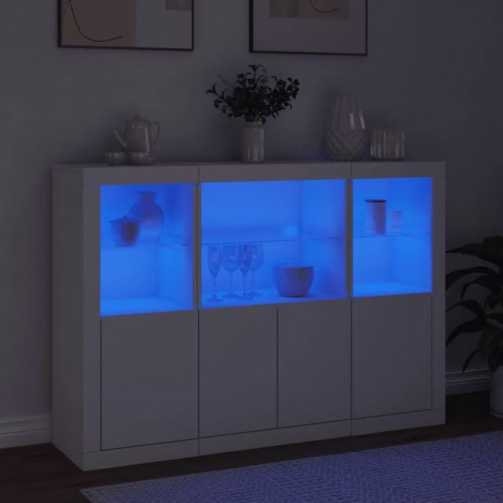 Berkfield Home Set of 3 Modern White Matt MDF Sideboards with Integrated LED Lighting – 2