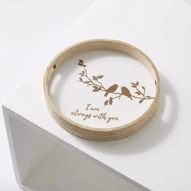 Garden Greatness I Am Always With You Round Wooden Serving Tray in Brown and Multicolour, Diameter: 30 cm