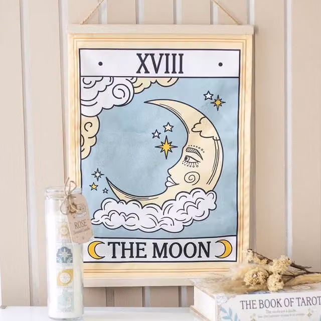 Uniqueful The Moon Vintage Tarot Abstract Graphic Textile Wall Hanging in Multicolour