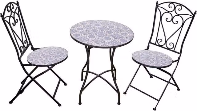Shatchi Three Piece Mediterranean Mosaic Bistro Set with Blue Ceramic Round Table and Chairs – 1