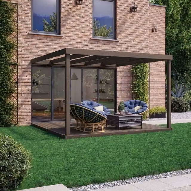 Rutland County Garden Furniture Brown Wall Mounted Pergola and Decking Kit, W: 360 cm, D: 360 cm, H: 270 cm