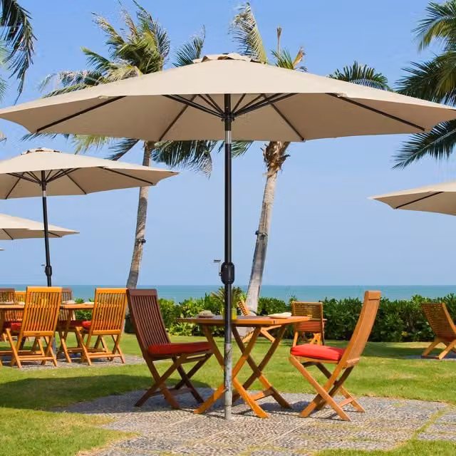 Yaheetech 3.2m 8 Ribs Garden Parasol Patio Umbrella in Beige or Brown