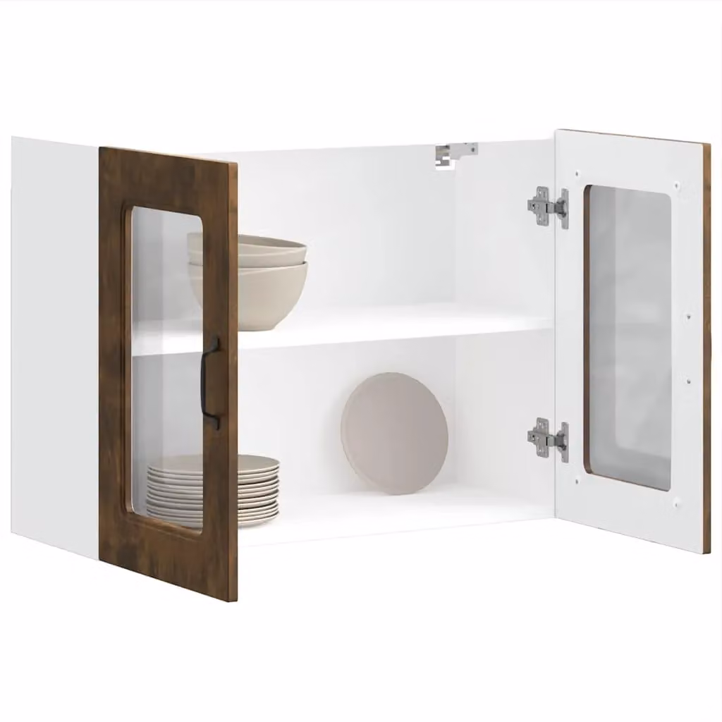 Berkfield Home Kalmar Wall Mounted Kitchen Cabinet with Glass Doors in Smoked Oak Brown – 3