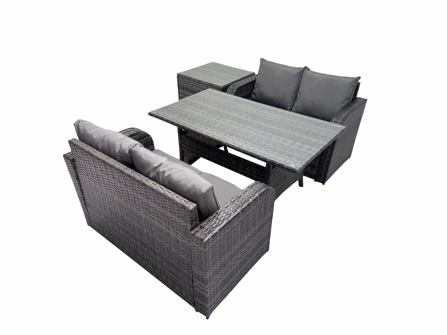 Fimous 4 Seat Outdoor Dining Sofa Set with Side Table in Dark Grey – 2