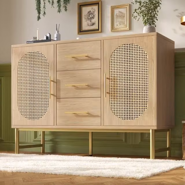 Matteo Oak Modern Sideboard Storage Cabinet with 2 Doors and 3 Drawers in Brown – 1
