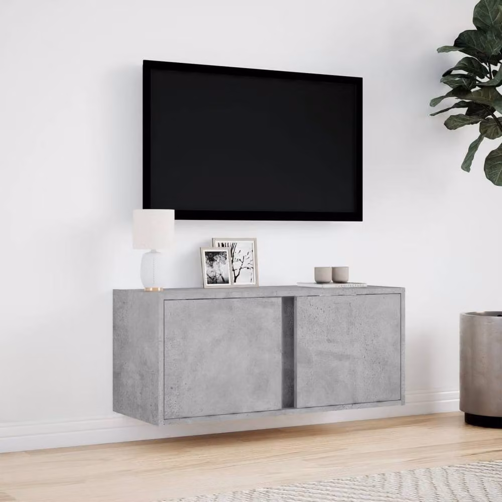Berkfield Home Modern Wall Mounted TV Cabinet with LED Lighting in Concrete Grey, W/D/H: 80 x 31 x 35 cm – 2
