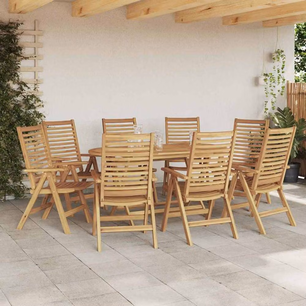 Berkfield Home Modern Foldable Garden Chairs, Set of 8, Solid Teak Wood, Brown – 2