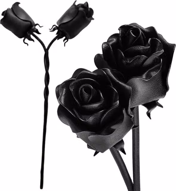 Novecrafto Hand-Forged Black Metal Intertwined Iron Roses with Twisted Stem