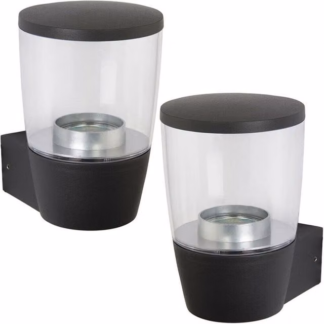 Loops 2 Pack Modern Round LED Outdoor Wall Light in Black with Cool White Light, IP44 Rated