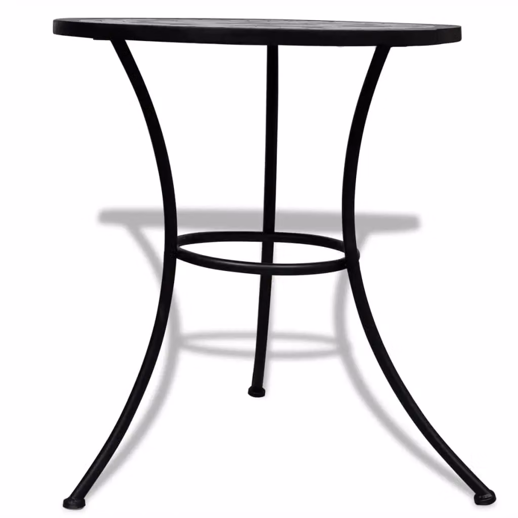 Berkfield Home Bistro Table with Black and White Geometric Mosaic Ceramic Top and Powder Coated Steel Frame, Diameter: 60 cm – 3