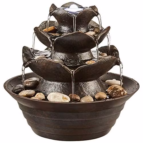 Clifford James Serenity Oriental Table-Top Water Feature with LED Lights, Grey, Height: 21.5 cm