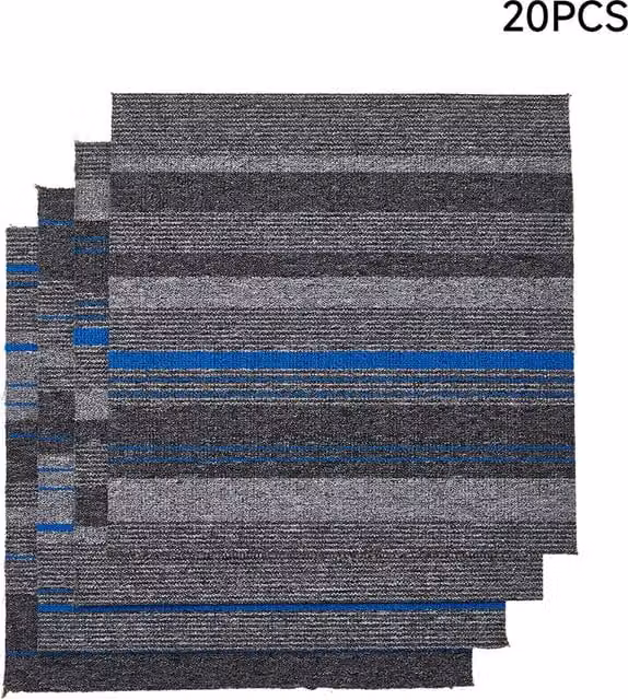 Livingandhome 20-Piece Polypropylene Carpet Tiles in Grey and Blue