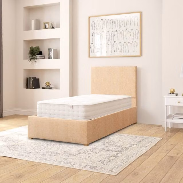 Aspire Garland Single Ottoman Storage Bed in Champagne Firenze Velour Fabric, W/D/H: 90 x 190 cm