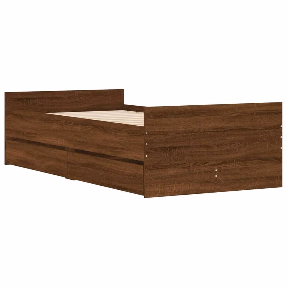 Berkfield Home Small Single Bed Frame in Brown Oak with Drawers, W: 75 cm x L: 190 cm – 3
