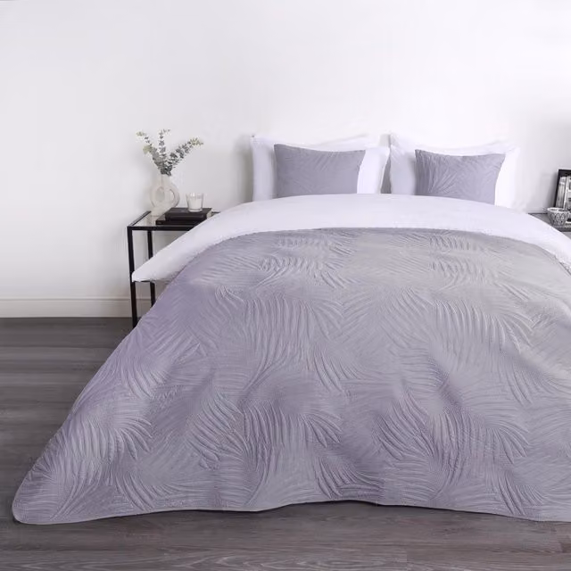 OHS Grey Floral Quilted Throw 200 cm