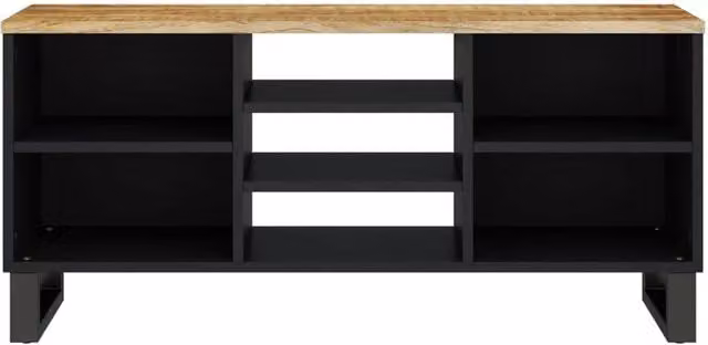 Berkfield Home Modern Black TV Cabinet in Mango and Engineered Wood, W/D/H: 100 x 33 x 46 cm – 1