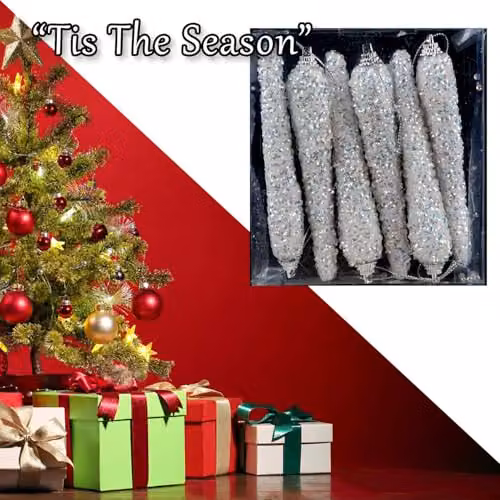 VFM e-Store Crystal Look Icicle Christmas Tree Ornaments, Pack of 6, White/Transparent, 12 cm – 7