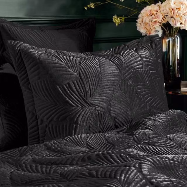 Palmeria Quilted Black Velvet and Cotton Pillowcase
